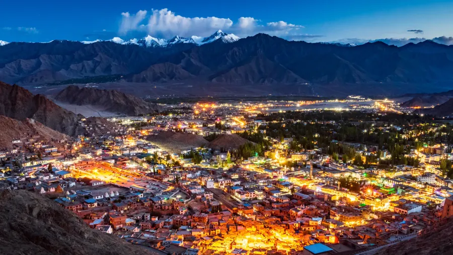aerial view of leh city at night ladakh india