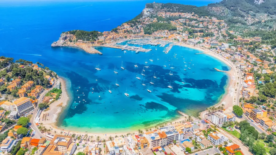 aerial view of porte de soller mallorca island spain