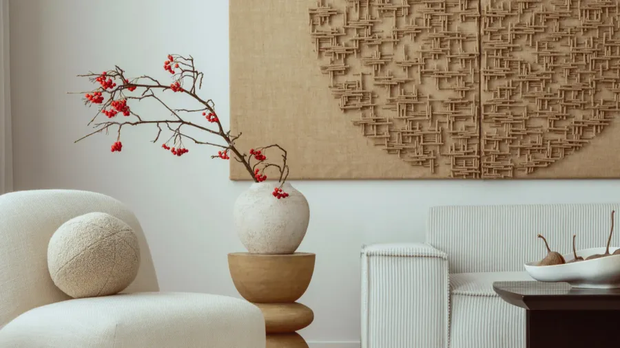 aesthetic composition of living room interior with mock up poster