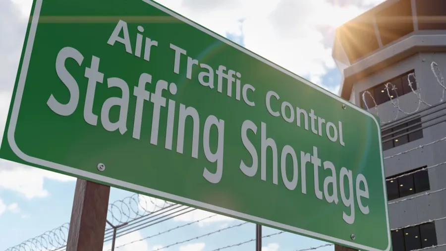 air traffic control staffing shortage green road sign in front