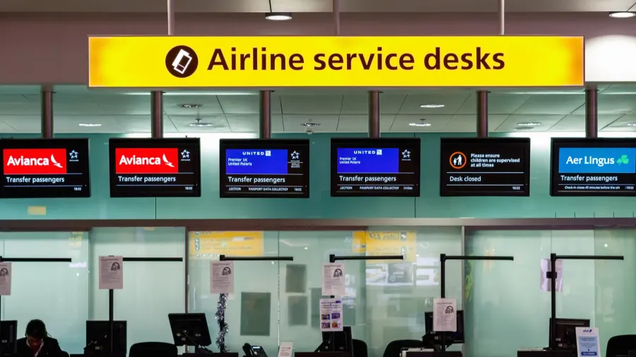 airline services desks at heathrow airport