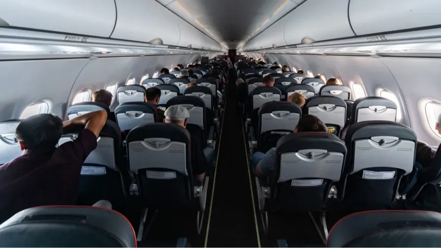 airplane cabin seats with passengers economy class of new cheap