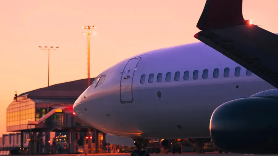 airplane during taxiing to runway for take off traffic at