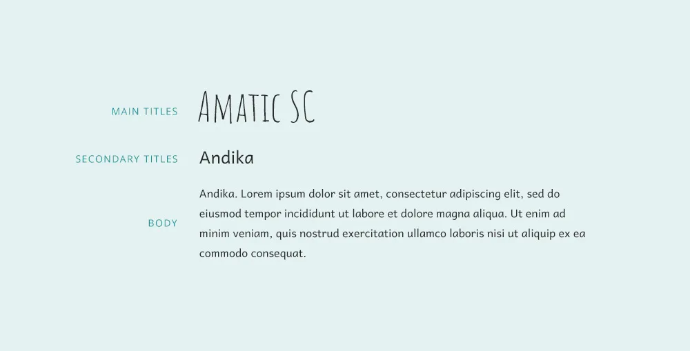 Amatic SC font combination and Andika google font pairing.