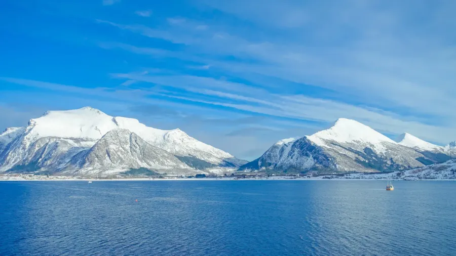 amazing landscape of coastal scenes of huge mountain covered with