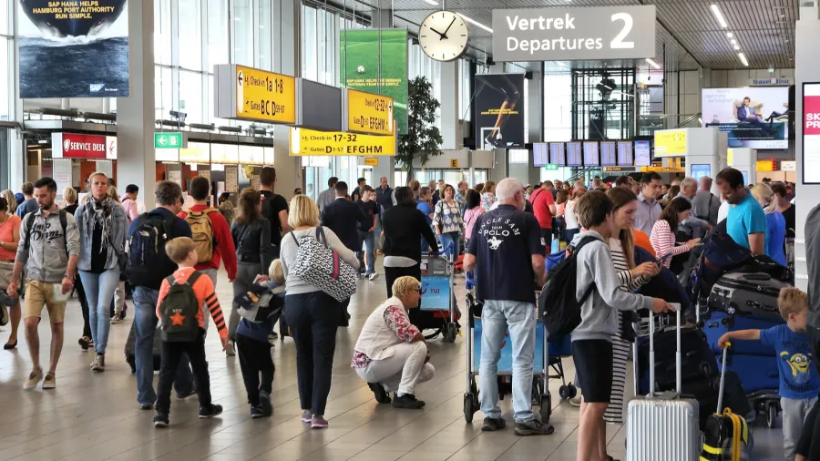 amsterdam netherlands  july 11 2017 passenger crowd at schiphol