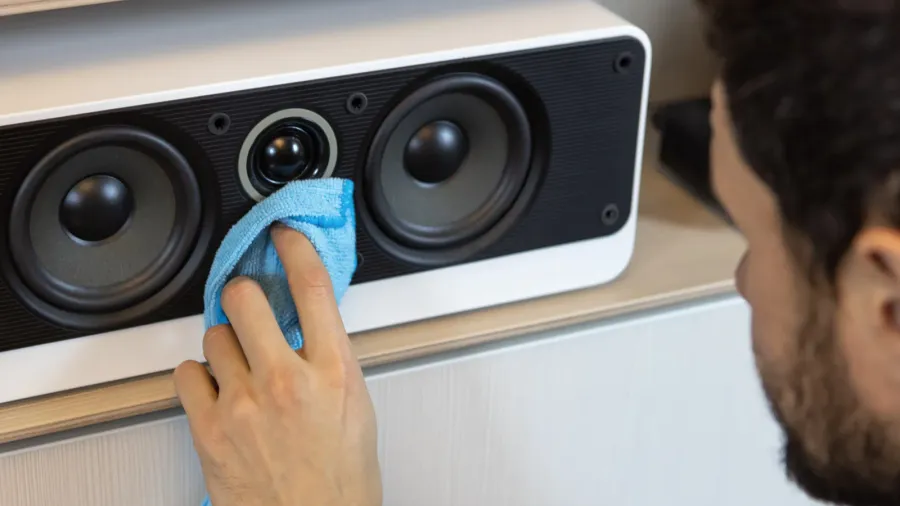 an unrecognizable caucasian man does a wet cleaning dusting a