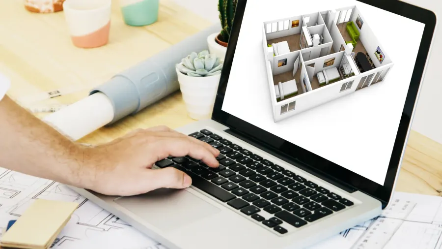 architect working with laptop cad
