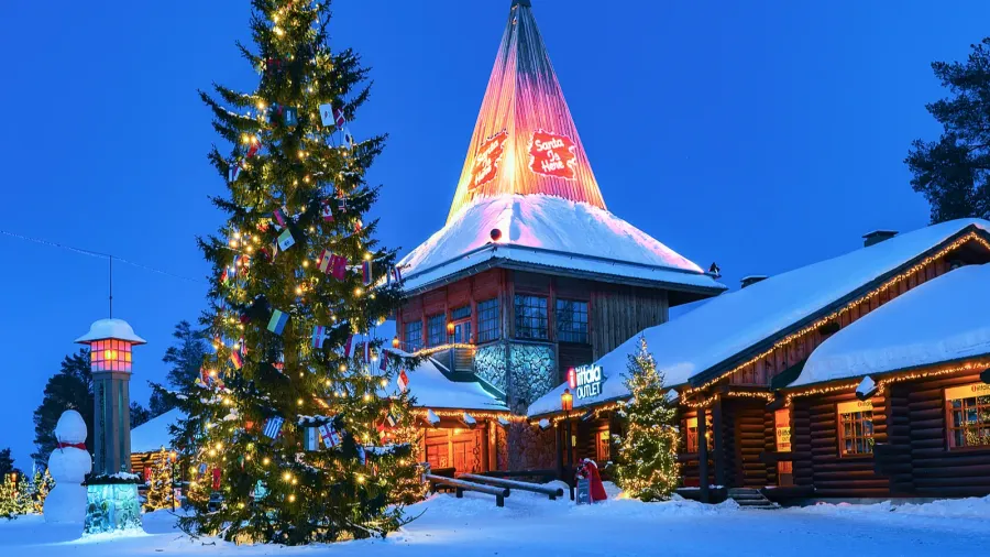 arctic circle lamps in santa office in santa village evening