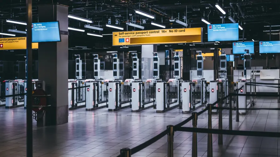 arrival immigration passport control point at amsterdam schiphol