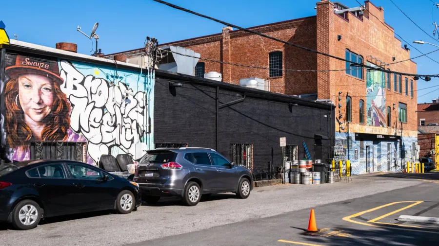 asheville north carolina usa  may 5 2022 cityscape alley