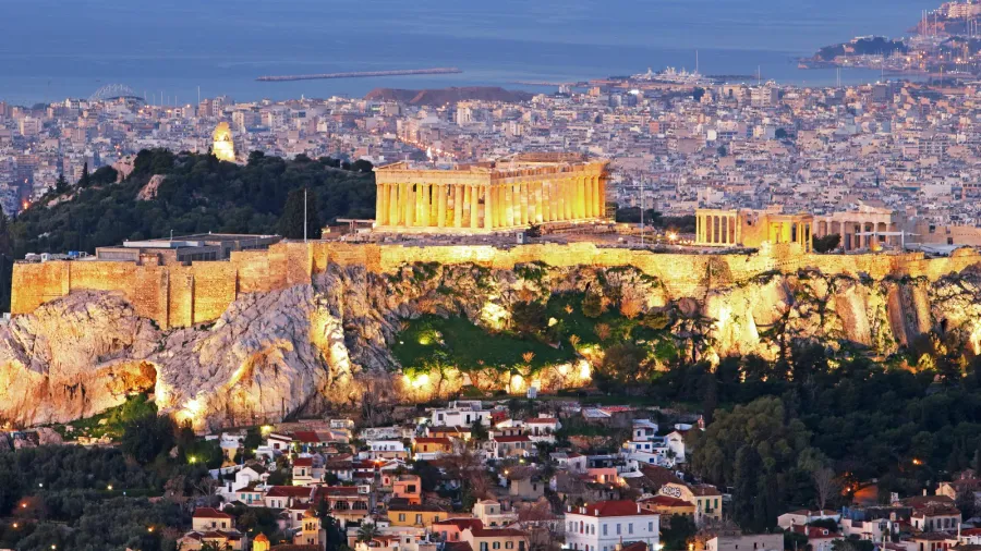 athens  greece at night acropolis