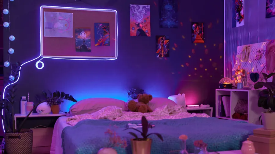 background image of girls room interior with pink and purple