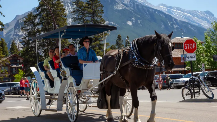 banff alberta canada  june 20 2018 tourists are taking