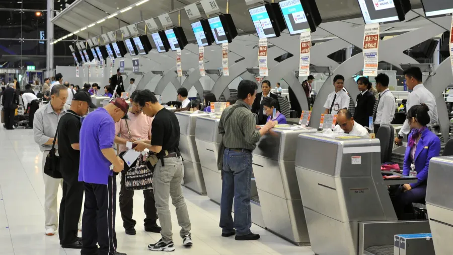 bangkok  feb 9 checkin counters at the new suvarnabhumi