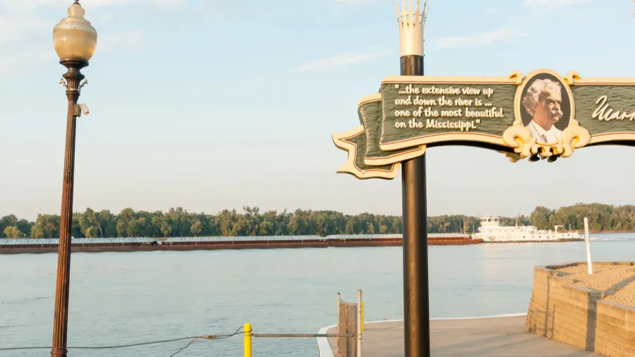 banks of mississippi mark twain sign hannibal missouri usa