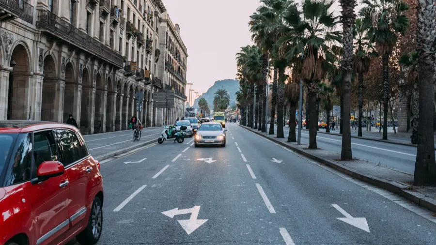 barcelona spain  december 28 2018 busy street with buildings