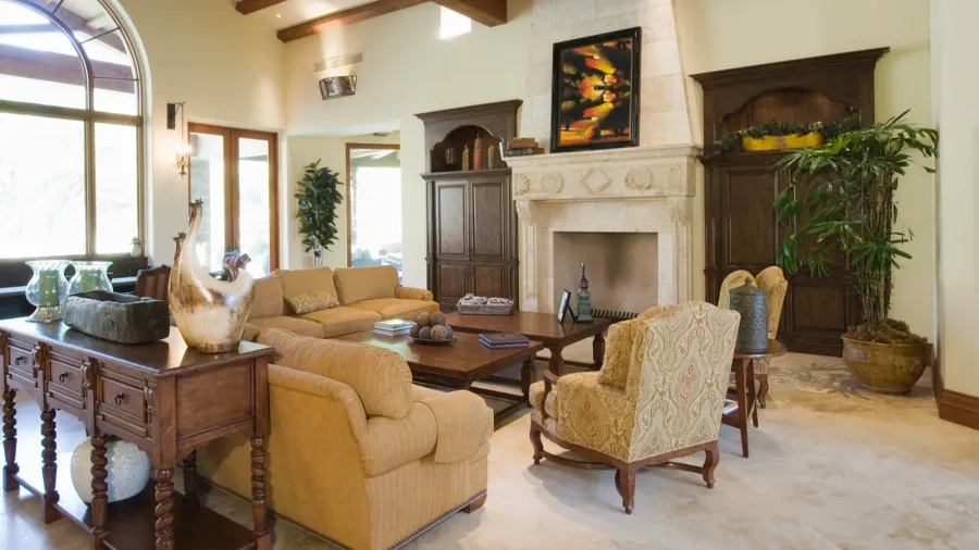 beamed living room