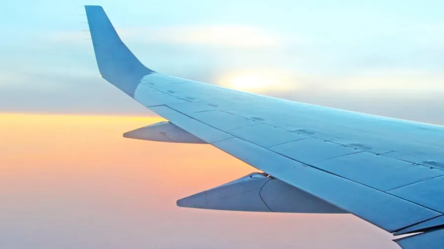 beautiful aerial sunrise view from airplane window