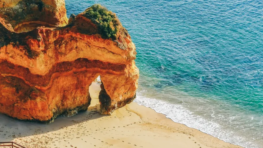 beautiful atlantic ocean view horizon with sandy beach rocks