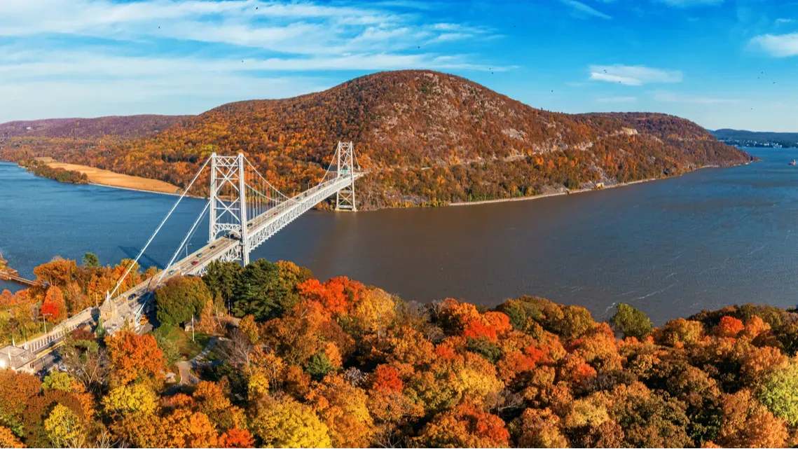 beautiful foliage in fall aerial view in usa