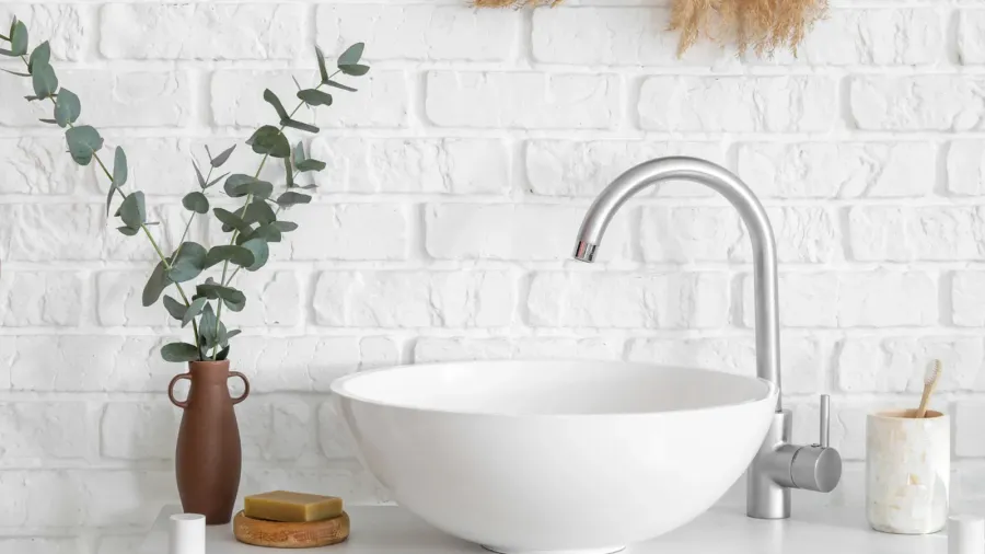 beautiful interior of modern bathroom with sink
