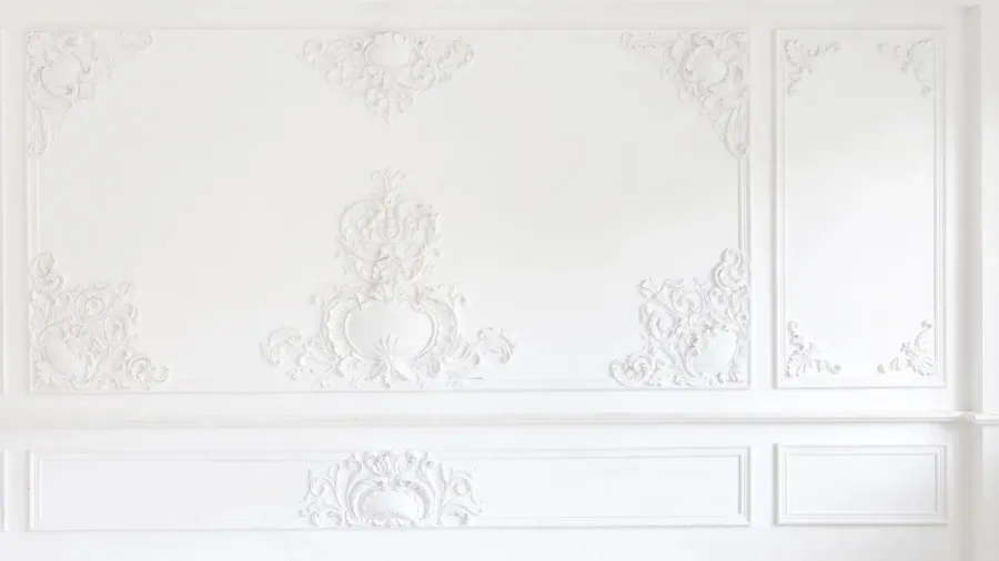 Beautiful ornate white decorative plaster moldings.