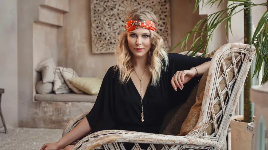beautiful sexy woman blonde hair east style arabic morocco furniture