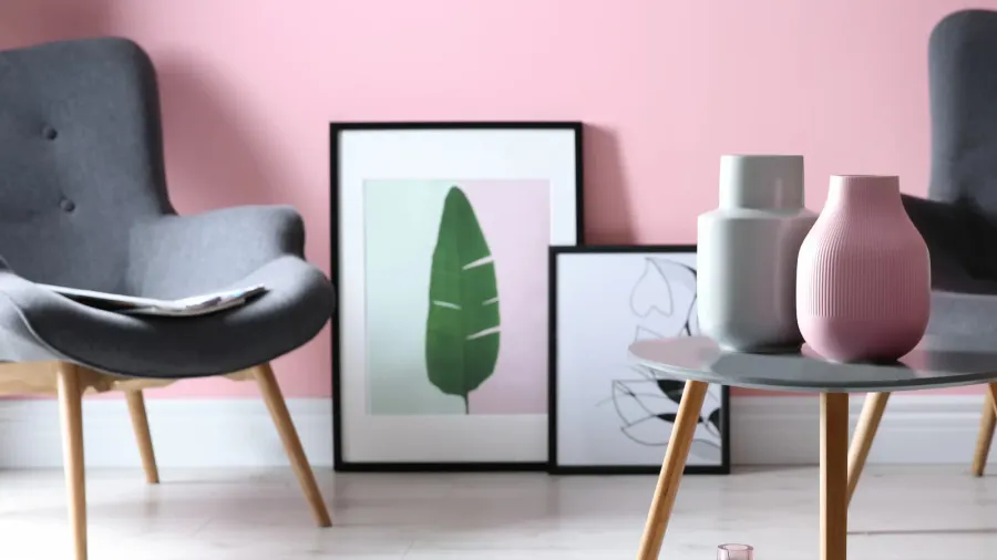 beautiful vases in stylish living room interior