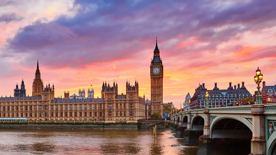 big ben and westminster bridge at sunset