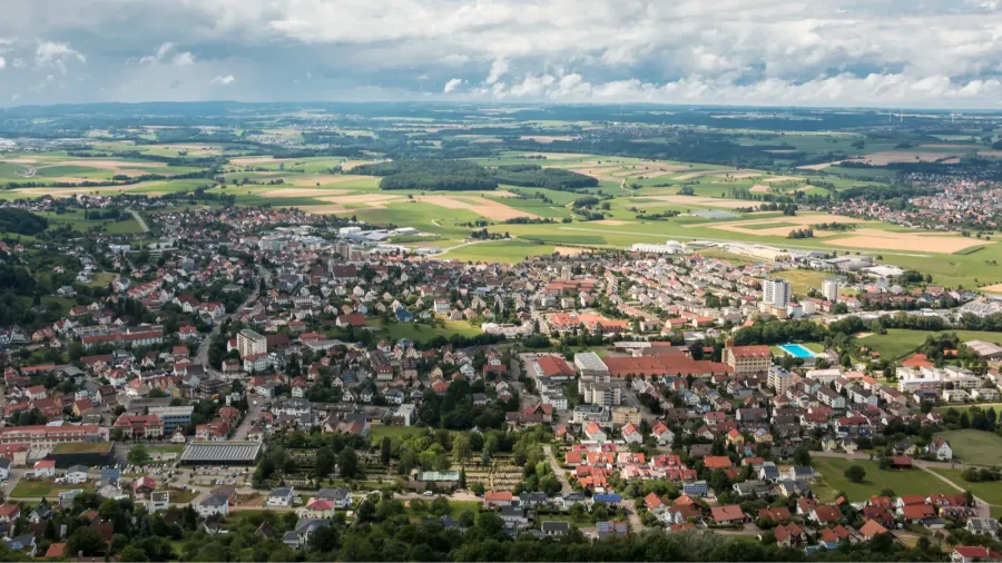 birdseye view of german fields meadows forests and villages