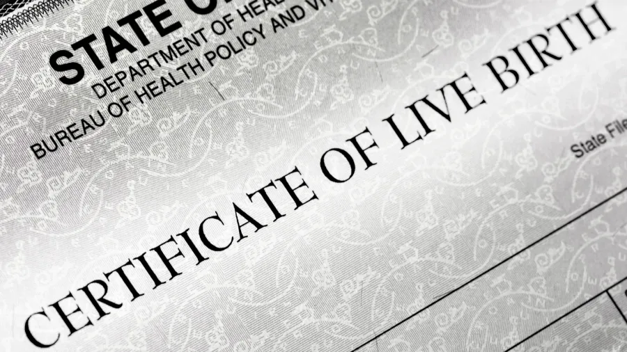 birth certificate for live baby born as official document from