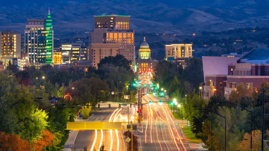 boise idaho usa downtown cityscape at twilight