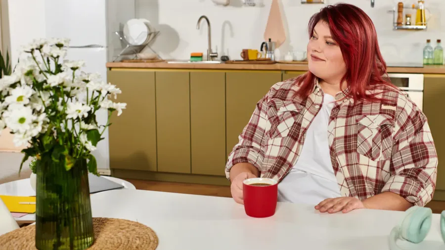 bright and inviting kitchen setting where a plus size woman