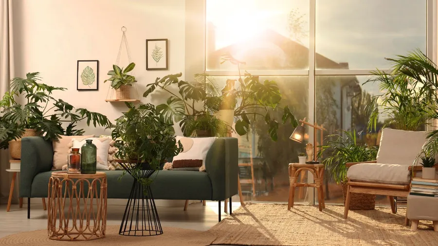 bright room full of natural elements