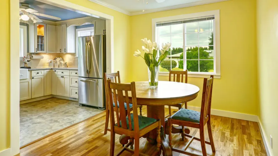 bright yellow dining room