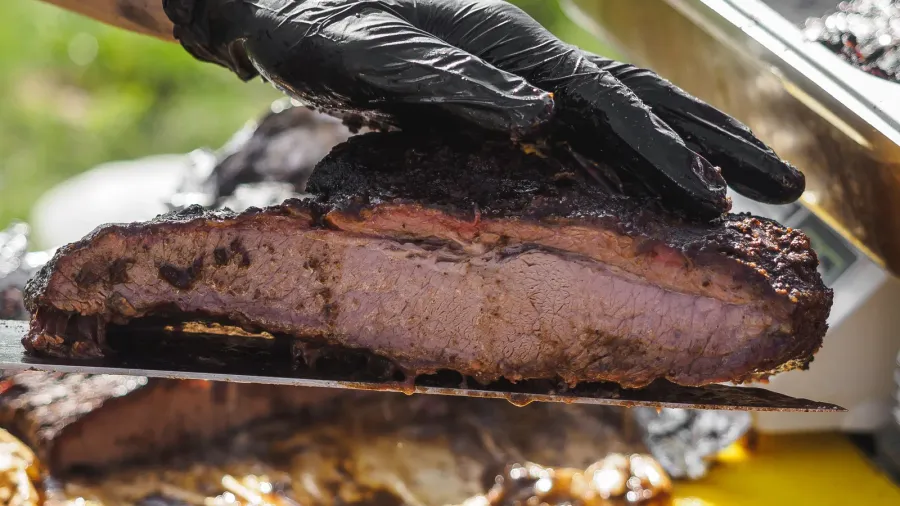 brisket bbq smoked beef sliced in foil
