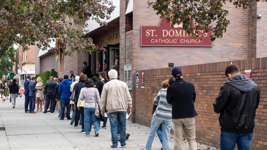 brooklyn ny usa  october 24 2020 people waiting in