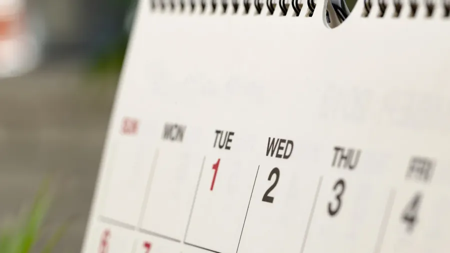 calendar page closea up on office desk