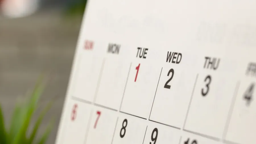 calendar page close up on office desk