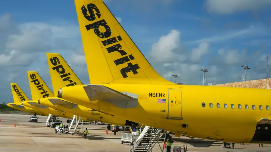 cancun mexico  september 18 2021 spirit airlines plane on