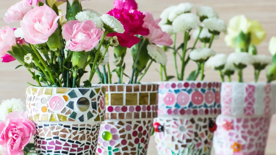 carnation in mosaic flower pot