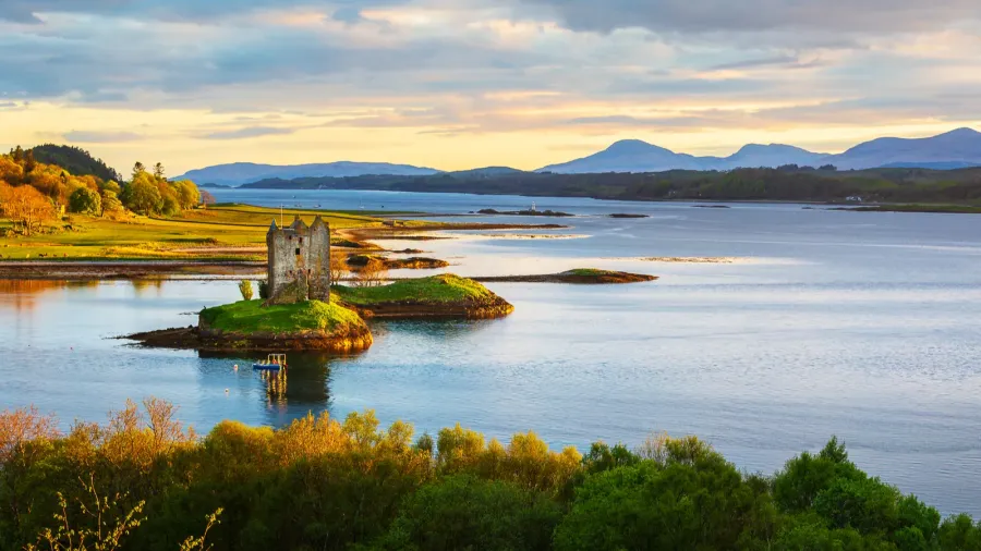 castle stalker at sunset