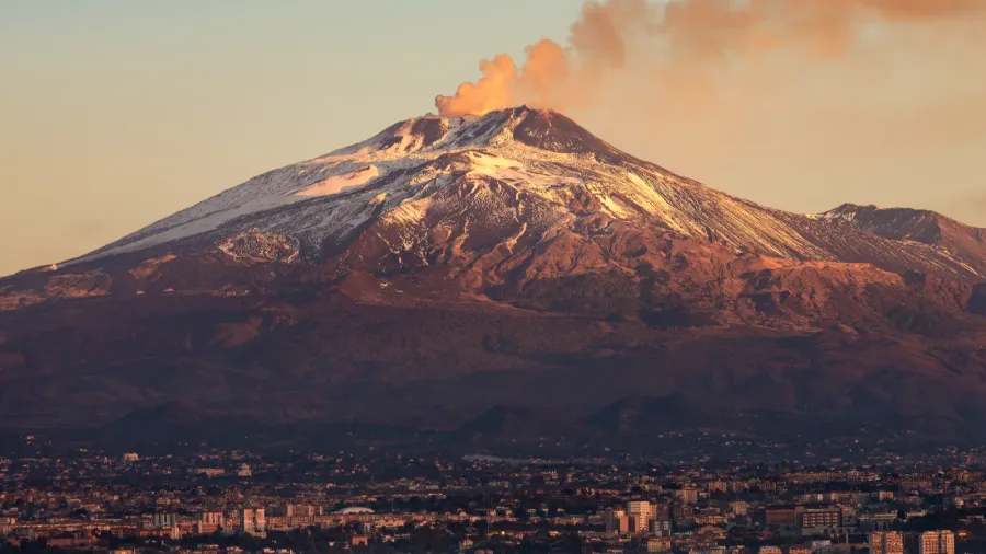 catania and mount etna volcano  sicily italy