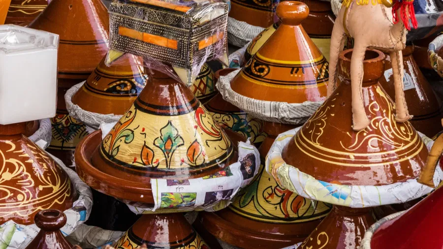 ceramicl utensil on moroccan market tajines