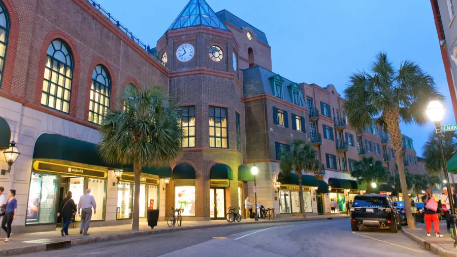 charleston sc  april 5 2018 tourists enjoy city center
