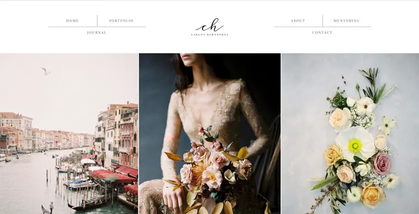 An example of a beautiful ine art wedding portfolio website.