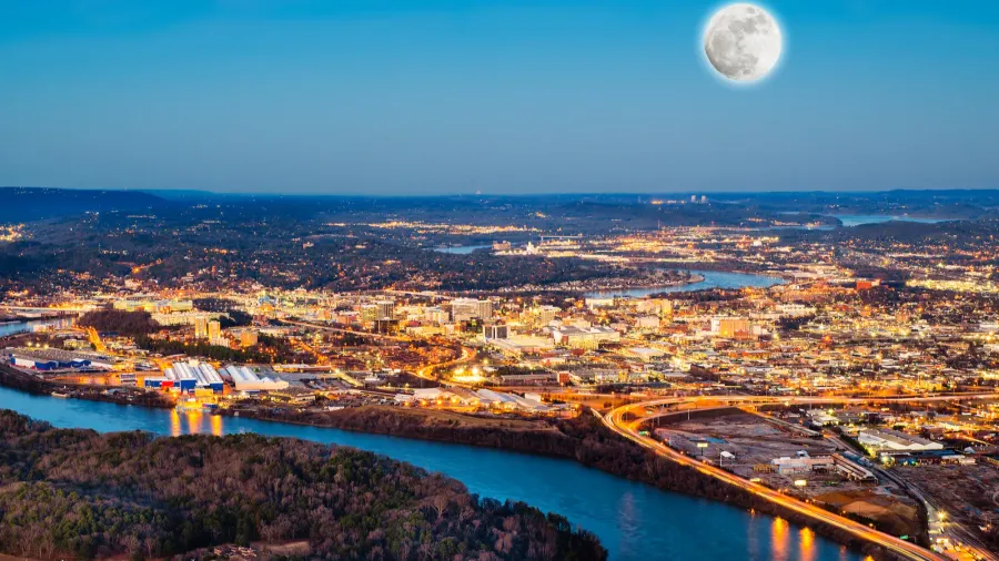 chattanooga downtown at night as seen from lookout mountain