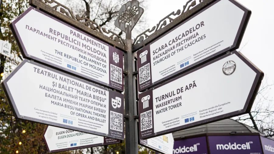 chisinau moldova  november 22 2025 signpost in chisinau showing