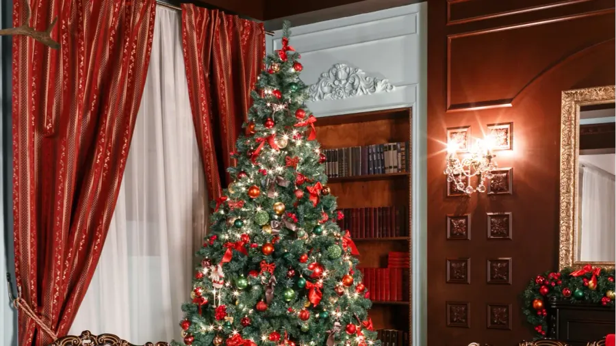christmas evening classic apartments with a white fireplace decorated tree
